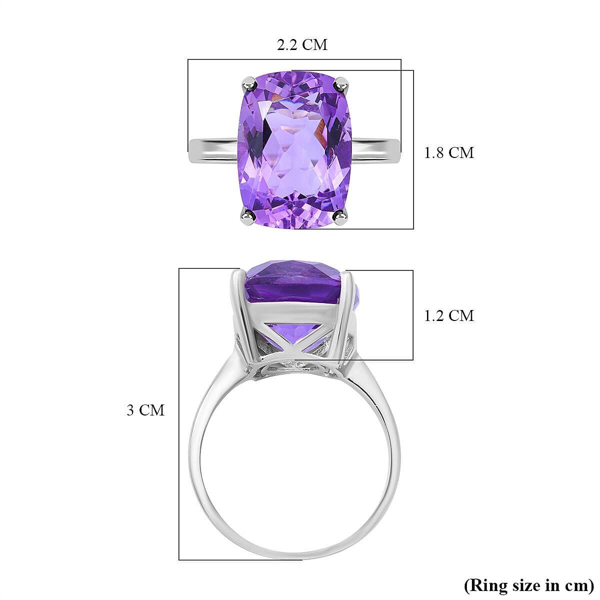 Rose De France Amethyst Ring in Rhodium Overlay Sterling Silver 13.450 Ct.