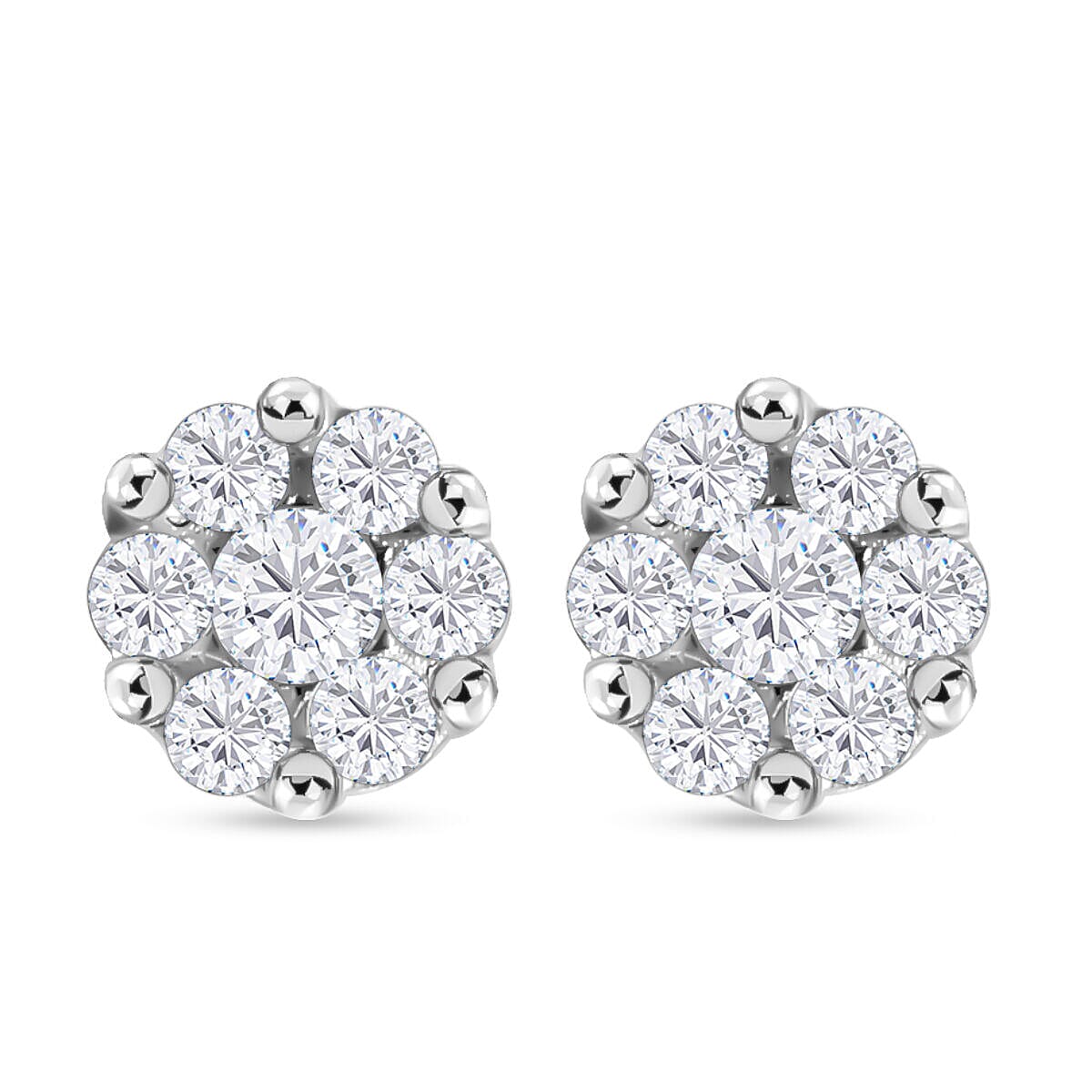 Natural Diamond Stud Earrings in Platinum Overlay Sterling Silver
