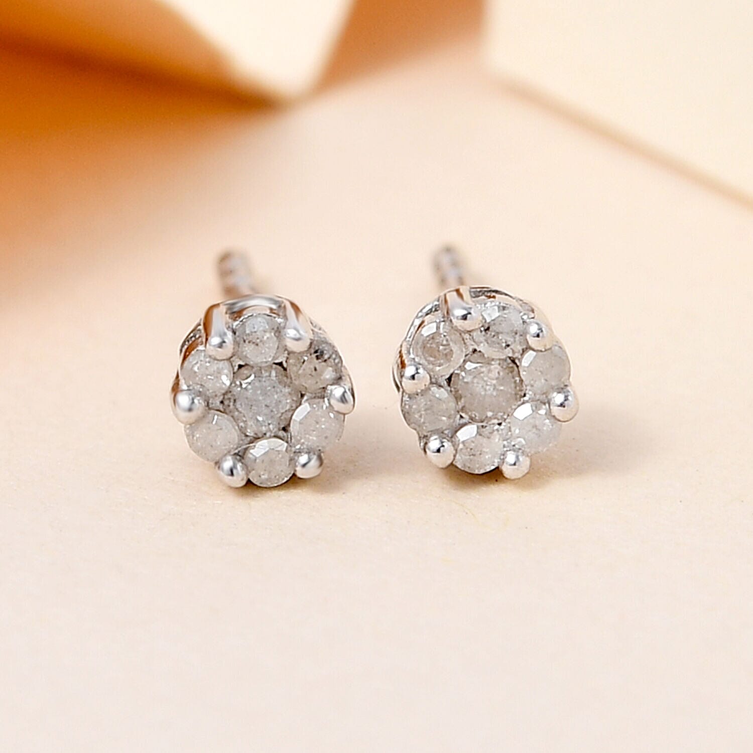 Natural Diamond Stud Earrings in Platinum Overlay Sterling Silver