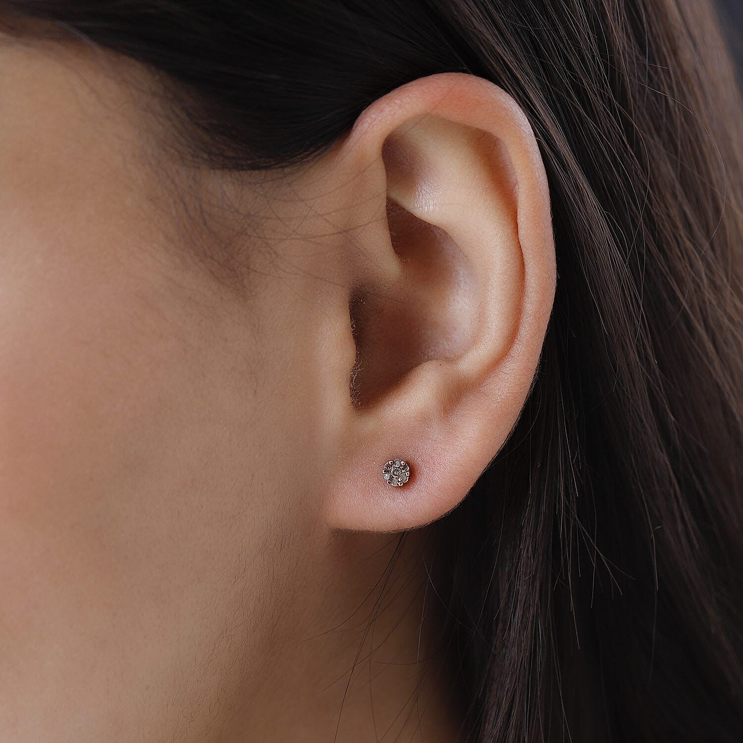 Natural Champagne Diamond Stud Earrings in 18K Rose Gold Vermeil Plated Sterling Silver