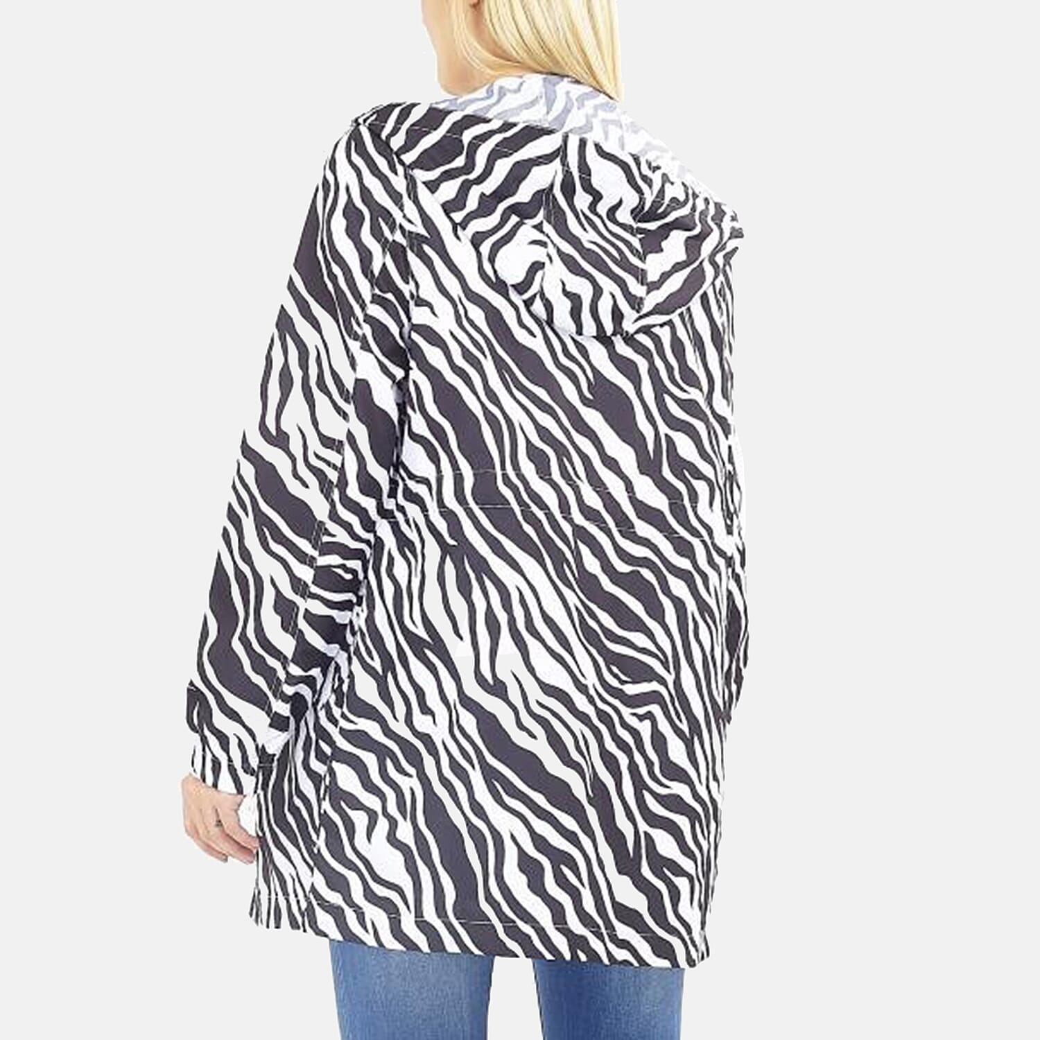 Brave Soul Zebra Pattern Water Resistant Hooded Rain Mac  (Size 20) - Black & White