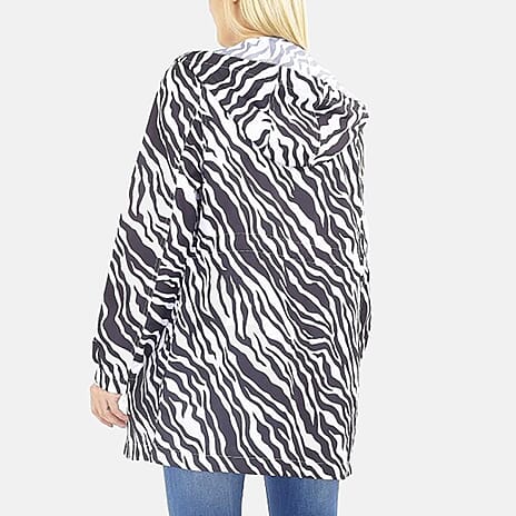 Brave Soul Zebra Pattern Water Resistant Hooded Rain Mac (Size 20) - Black - White