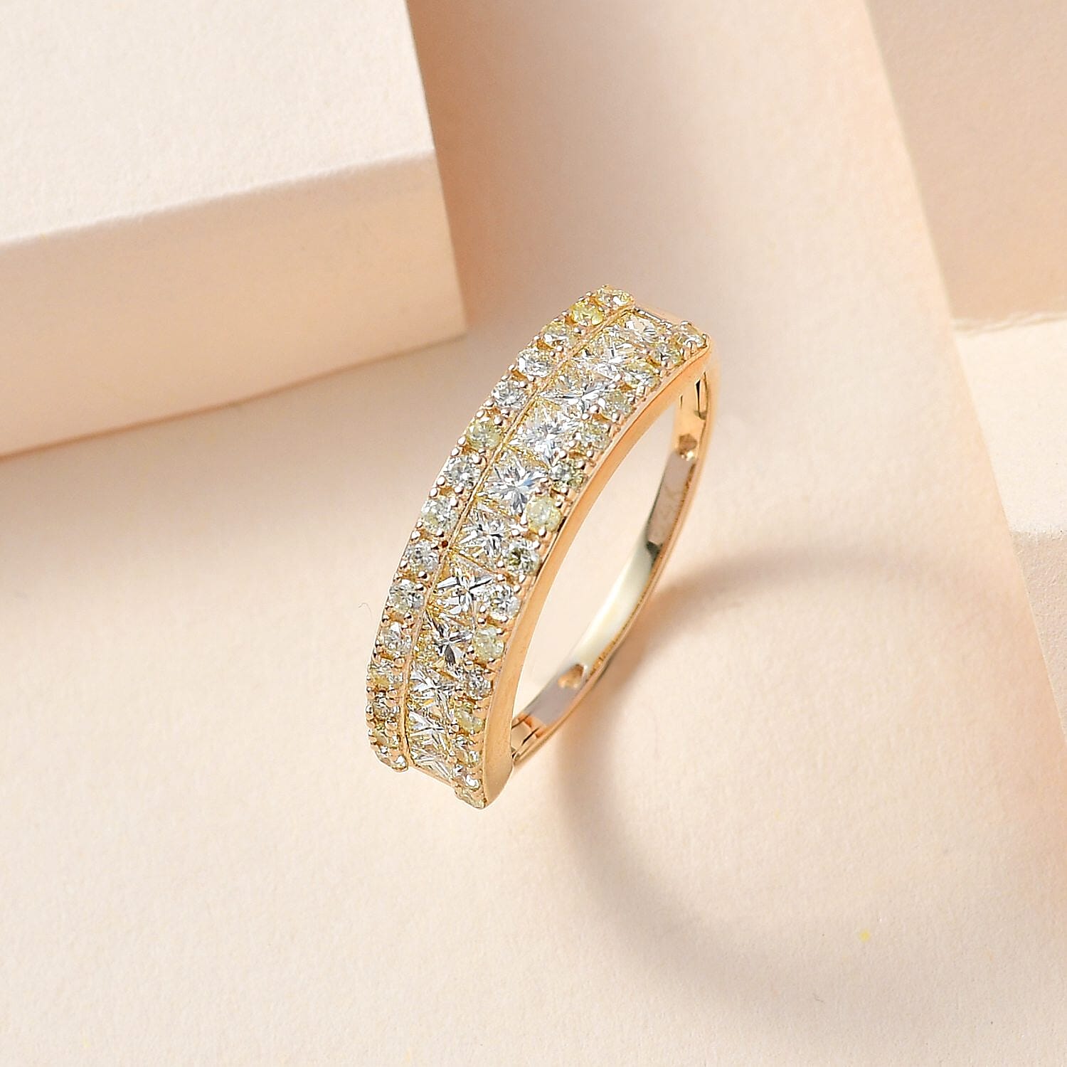 14K Yellow Gold SGL Certified Natural Yellow Diamond (I1-I2) Half Eternity Ring 1.00 Ct.