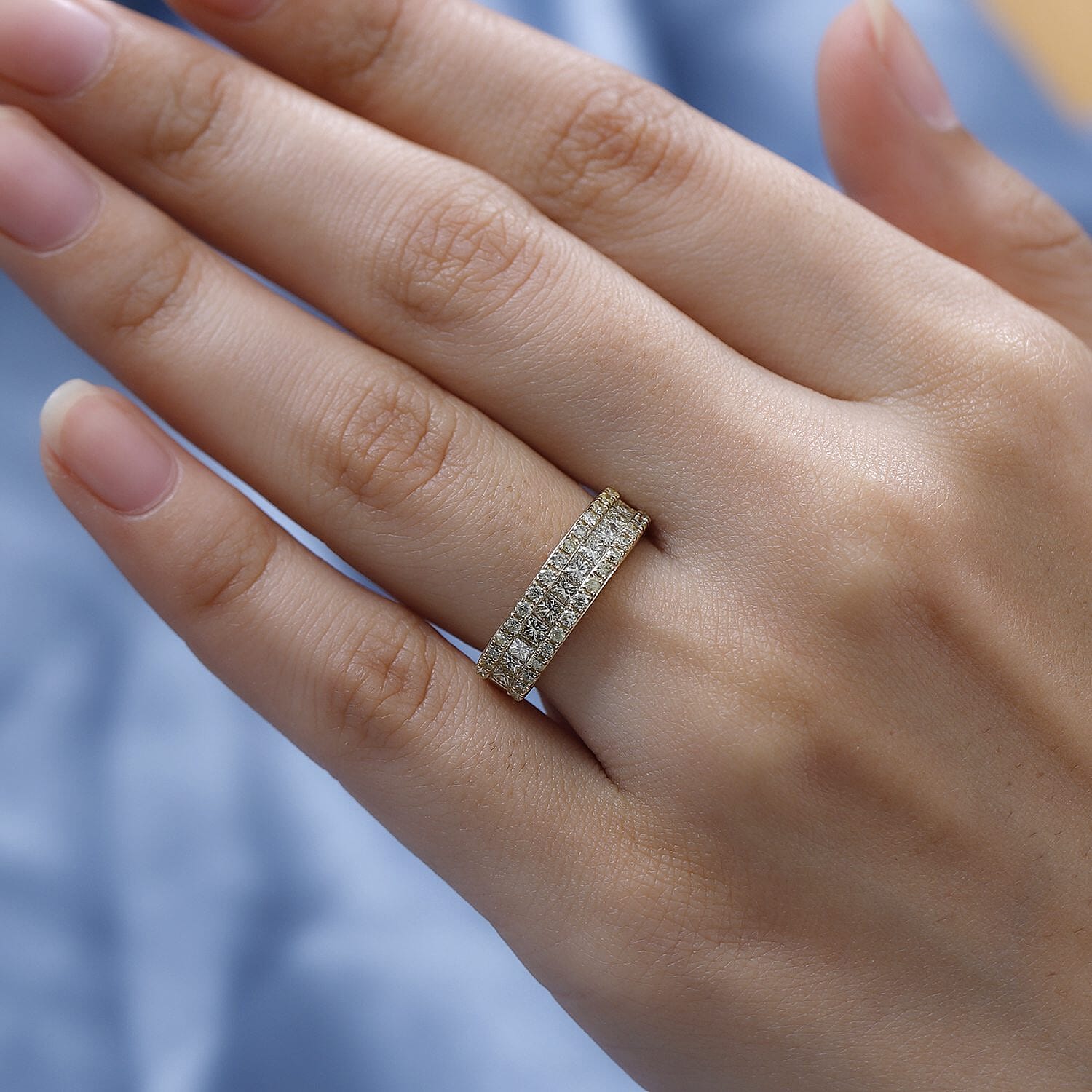 14K Yellow Gold SGL Certified Natural Yellow Diamond (I1-I2) Half Eternity Ring 1.00 Ct.