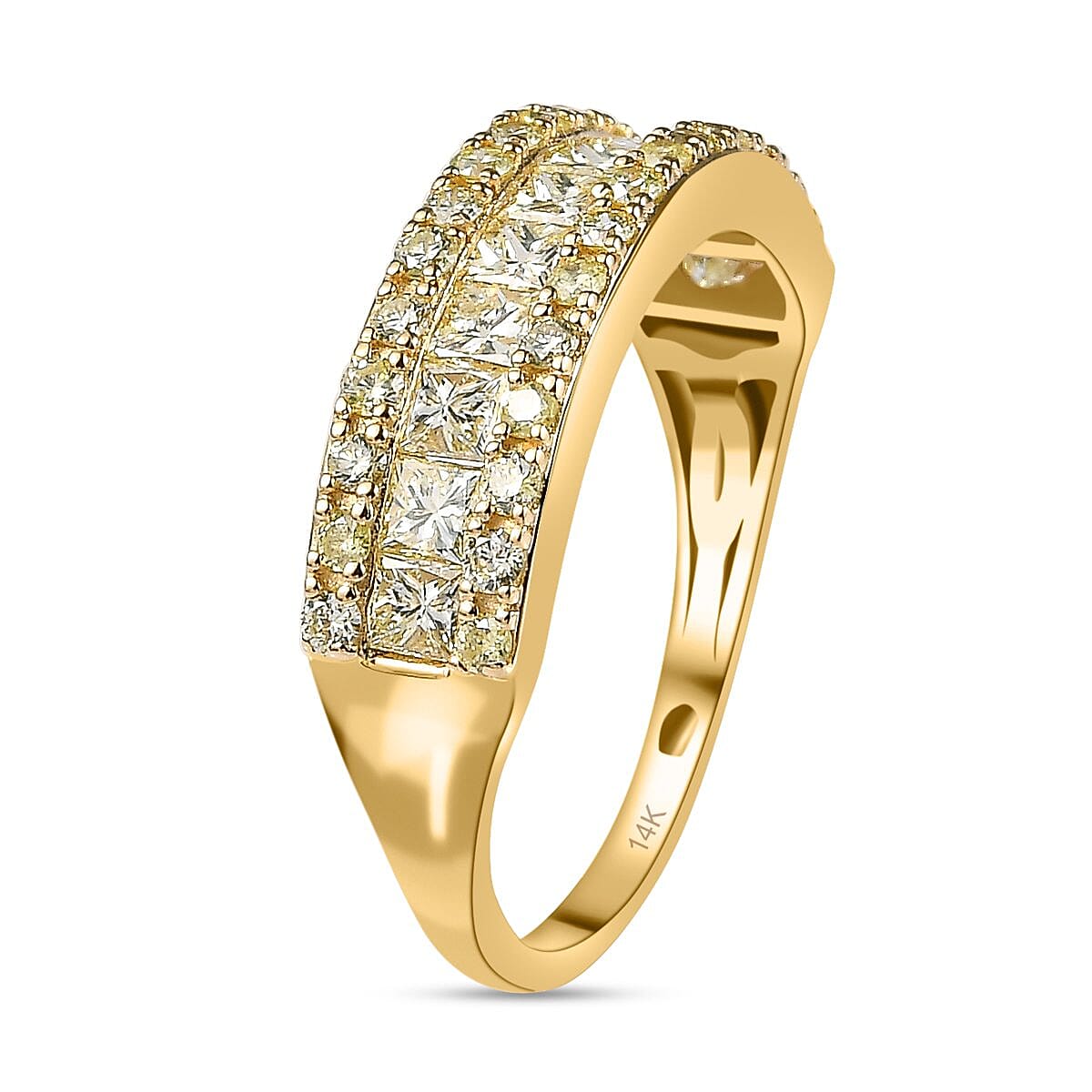 14K Yellow Gold SGL Certified Natural Yellow Diamond (I1-I2) Half Eternity Ring 1.00 Ct.
