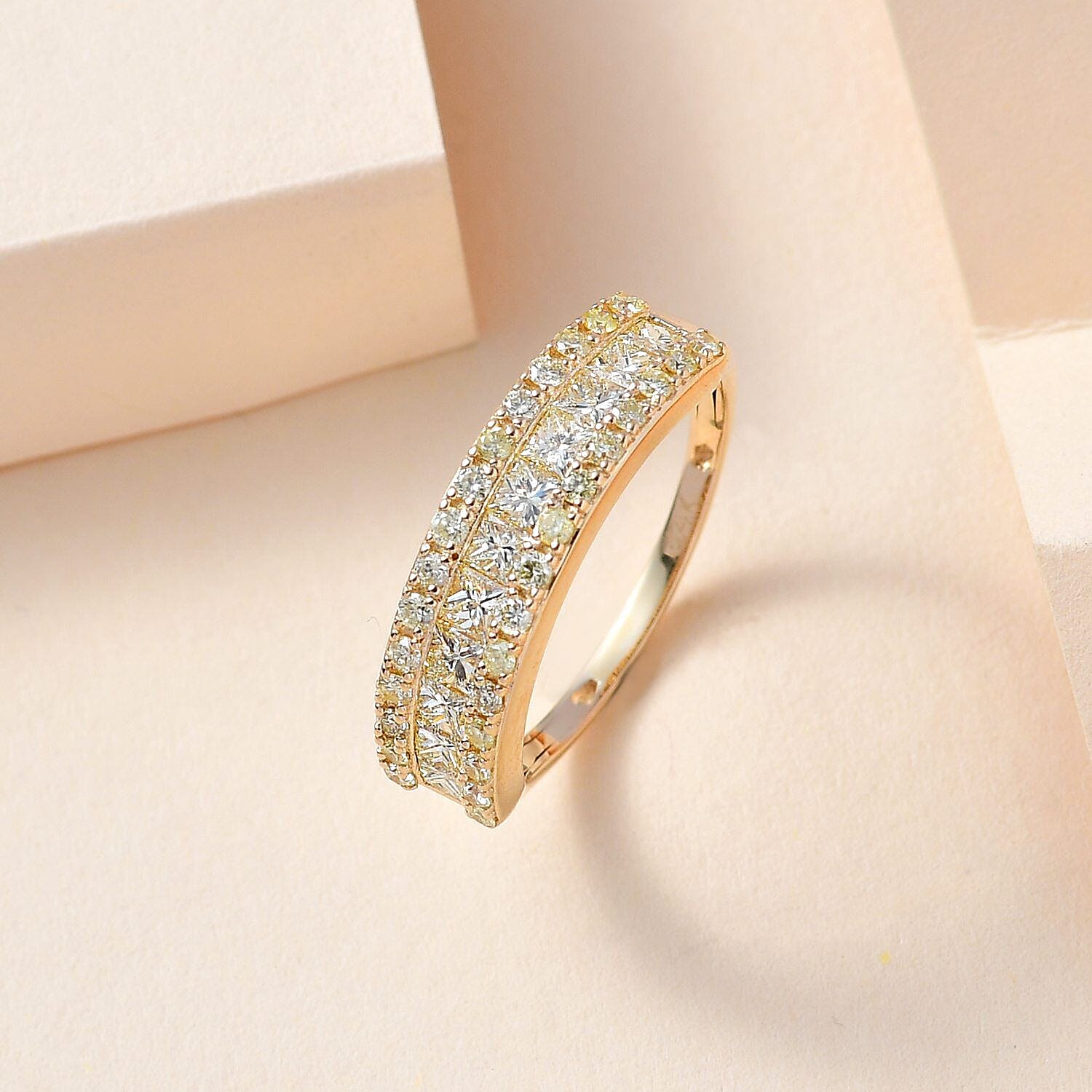 14K Yellow Gold SGL Certified Natural Yellow Diamond (I1-I2) Half Eternity Ring 1.00 Ct.