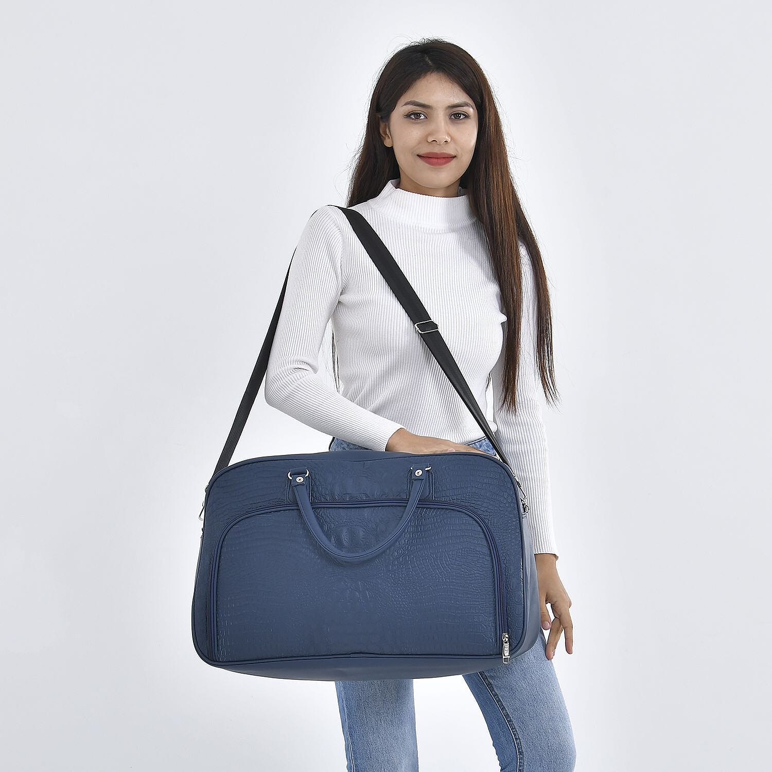 PU Solid Travel Bag (Size 53x33x21 cm) - Navy Blue