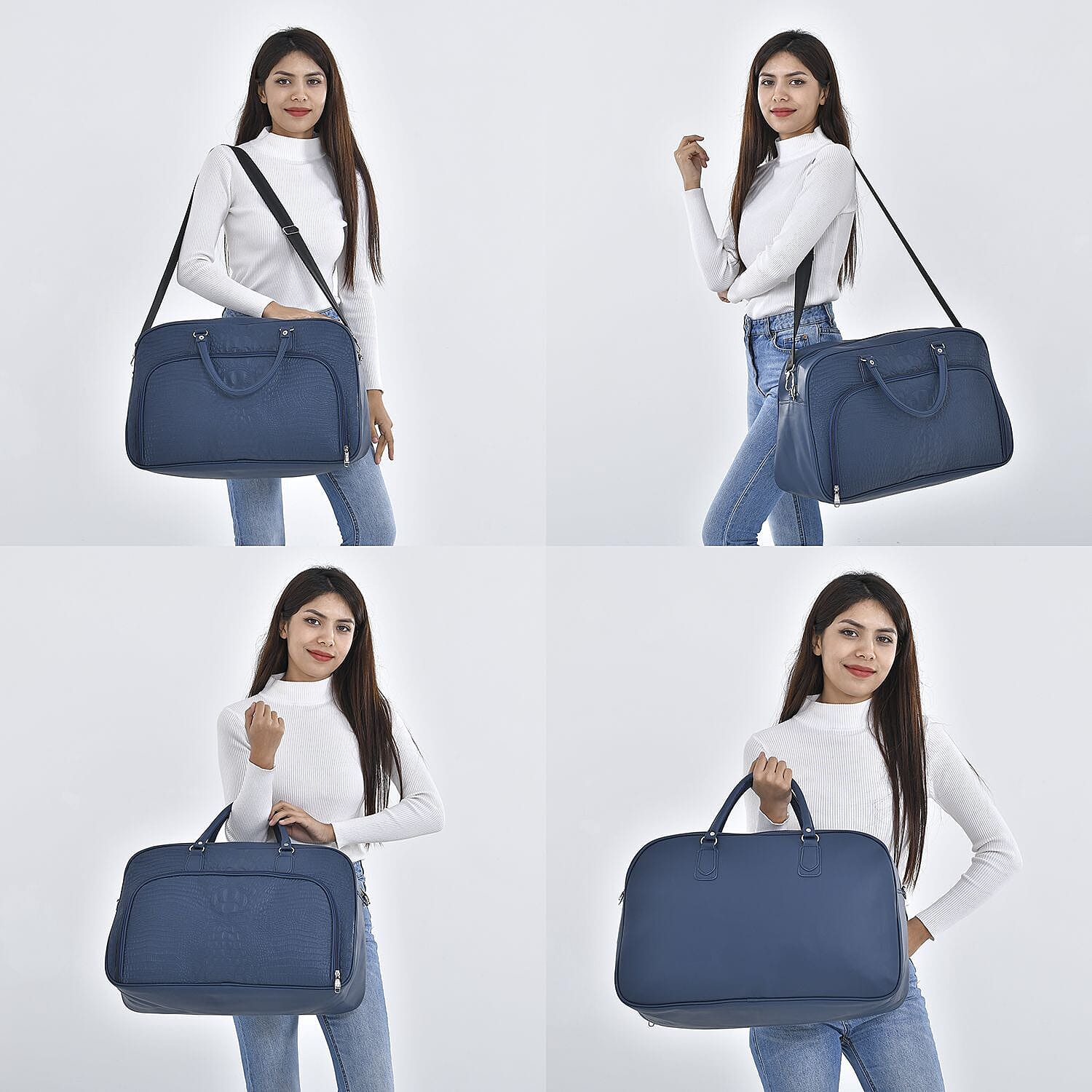 PU Solid Travel Bag (Size 53x33x21 cm) - Navy Blue