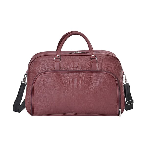 Closeout Deal Leatherette Croc Embossed Holdall Travel Bag Burgundy
