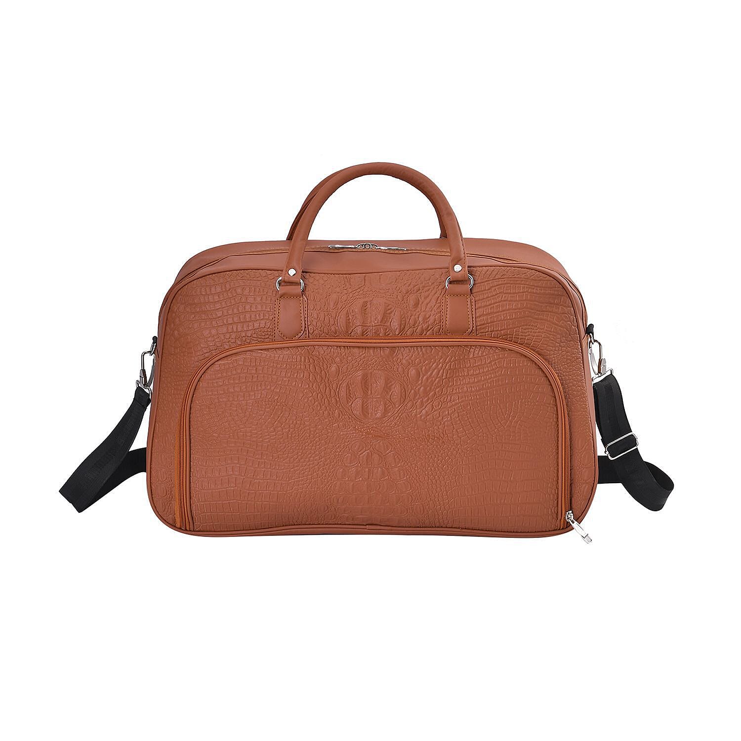 Closeout Deal - Leatherette Croc Embossed Holdall Travel Bag - Tan