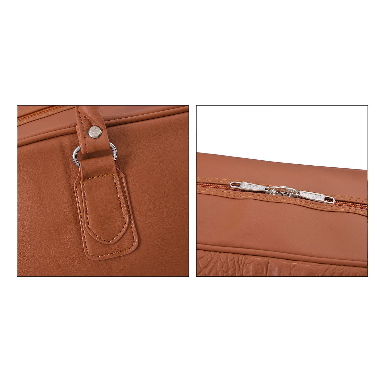 Closeout Deal - Leatherette Croc Embossed Holdall Travel Bag - Tan