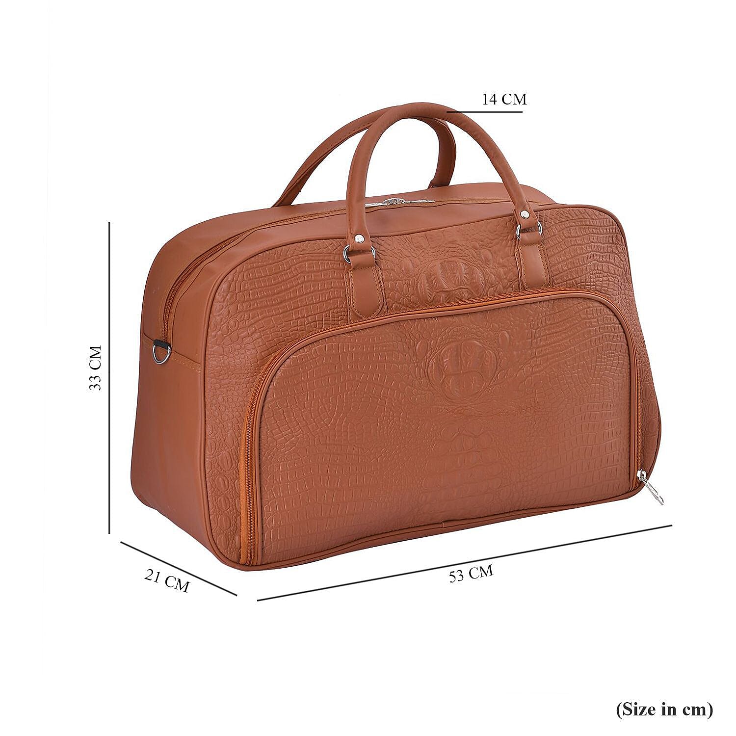 Closeout Deal - Leatherette Croc Embossed Holdall Travel Bag - Tan