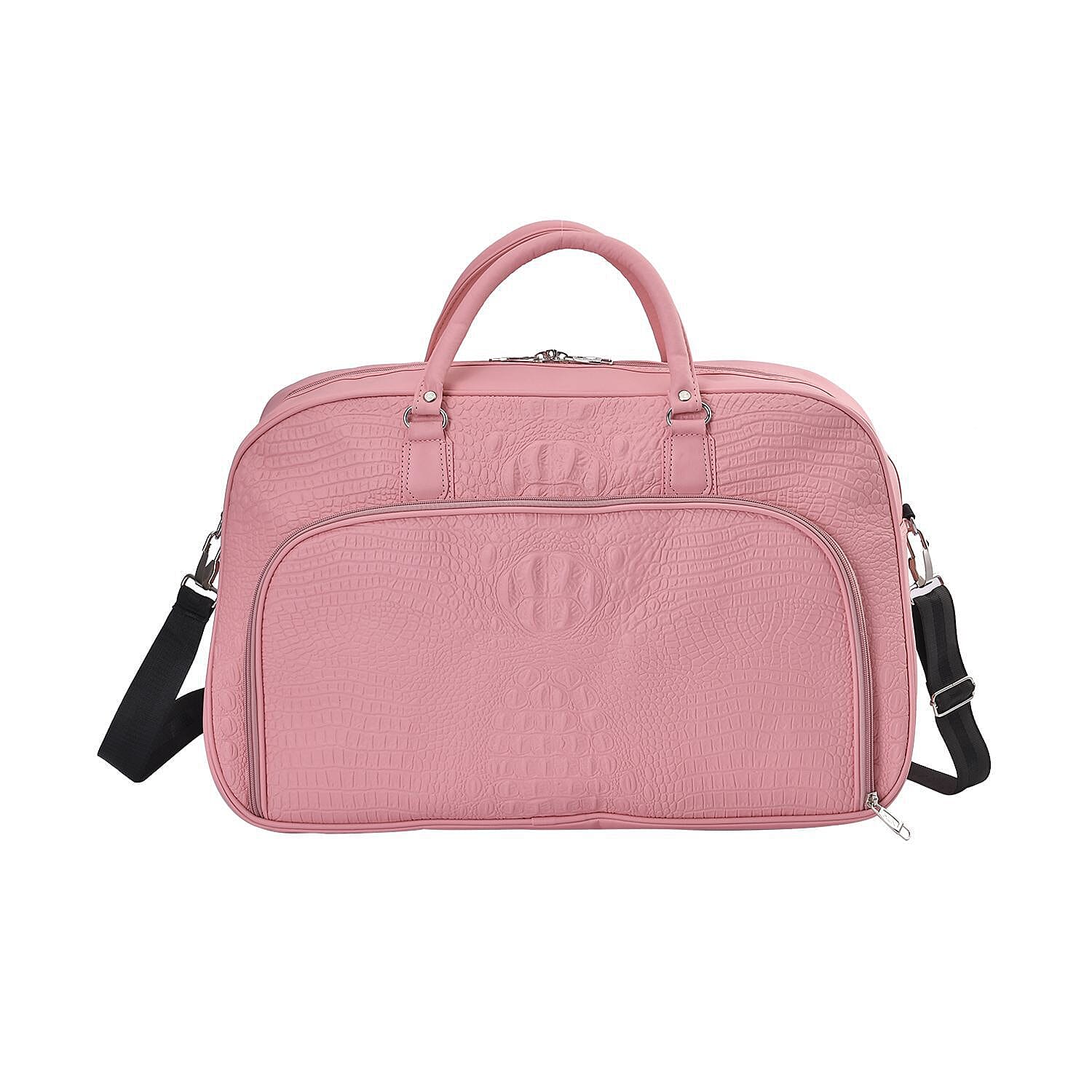 Closeout Deal - Leatherette Croc Embossed Holdall Travel Bag - Pink