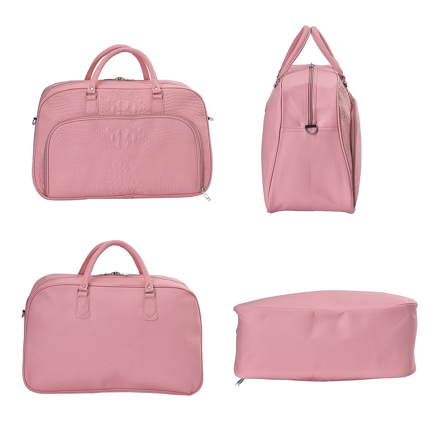 Closeout Deal - Leatherette Croc Embossed Holdall Travel Bag - Pink
