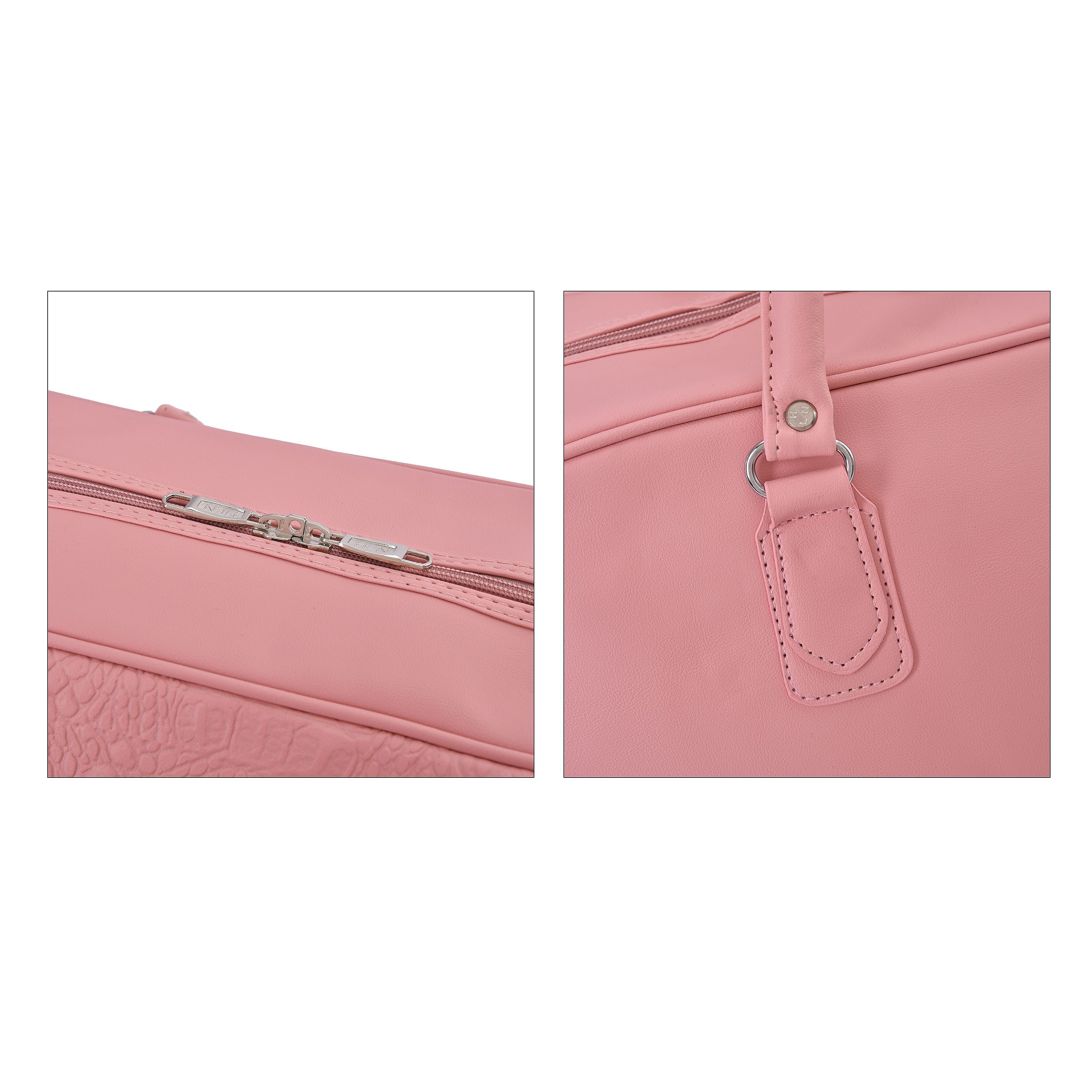Closeout Deal - Leatherette Croc Embossed Holdall Travel Bag - Pink