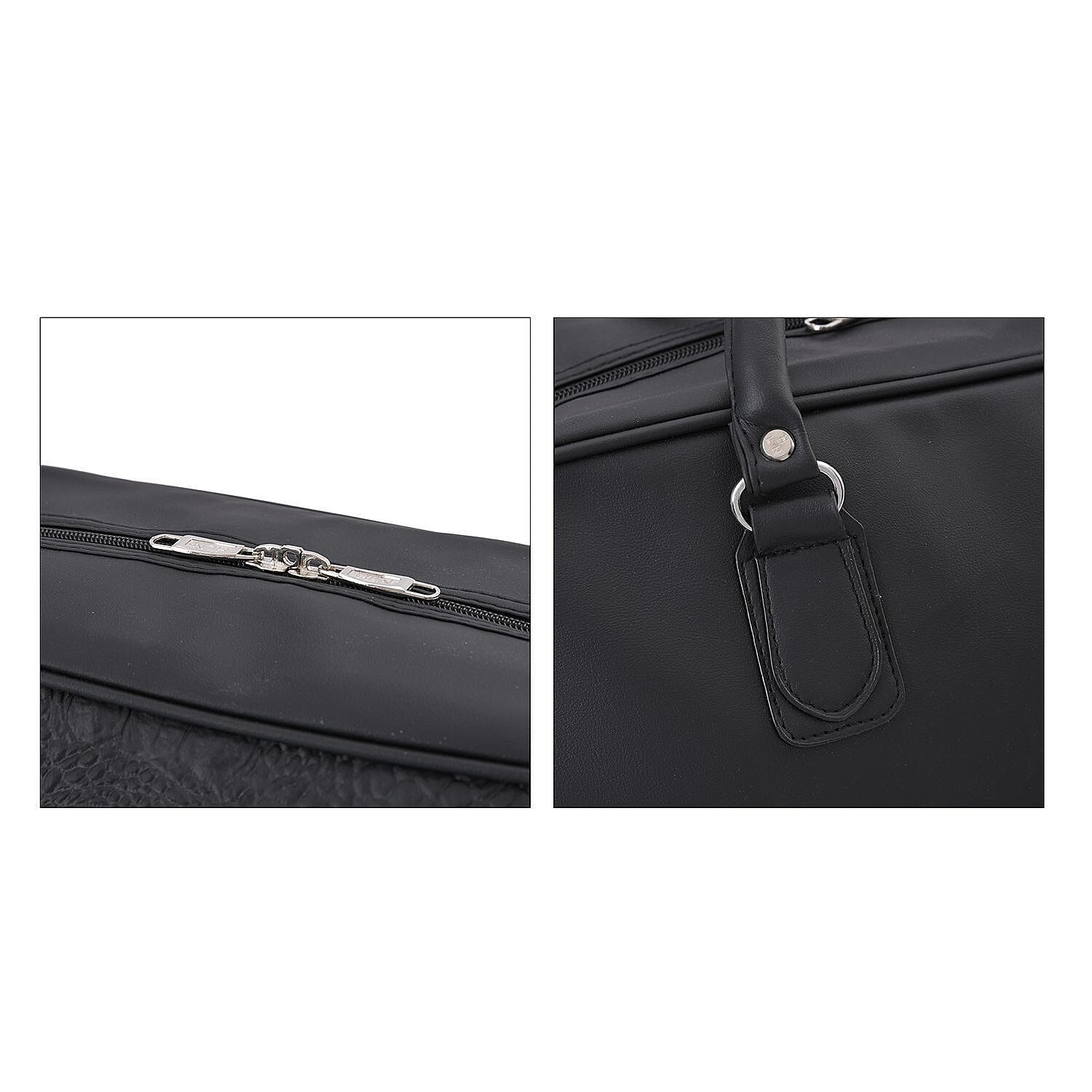 Closeout Deal - Leatherette Croc Embossed Holdall Travel Bag - Black
