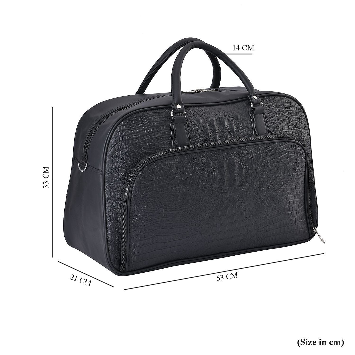 Closeout Deal - Leatherette Croc Embossed Holdall Travel Bag - Black