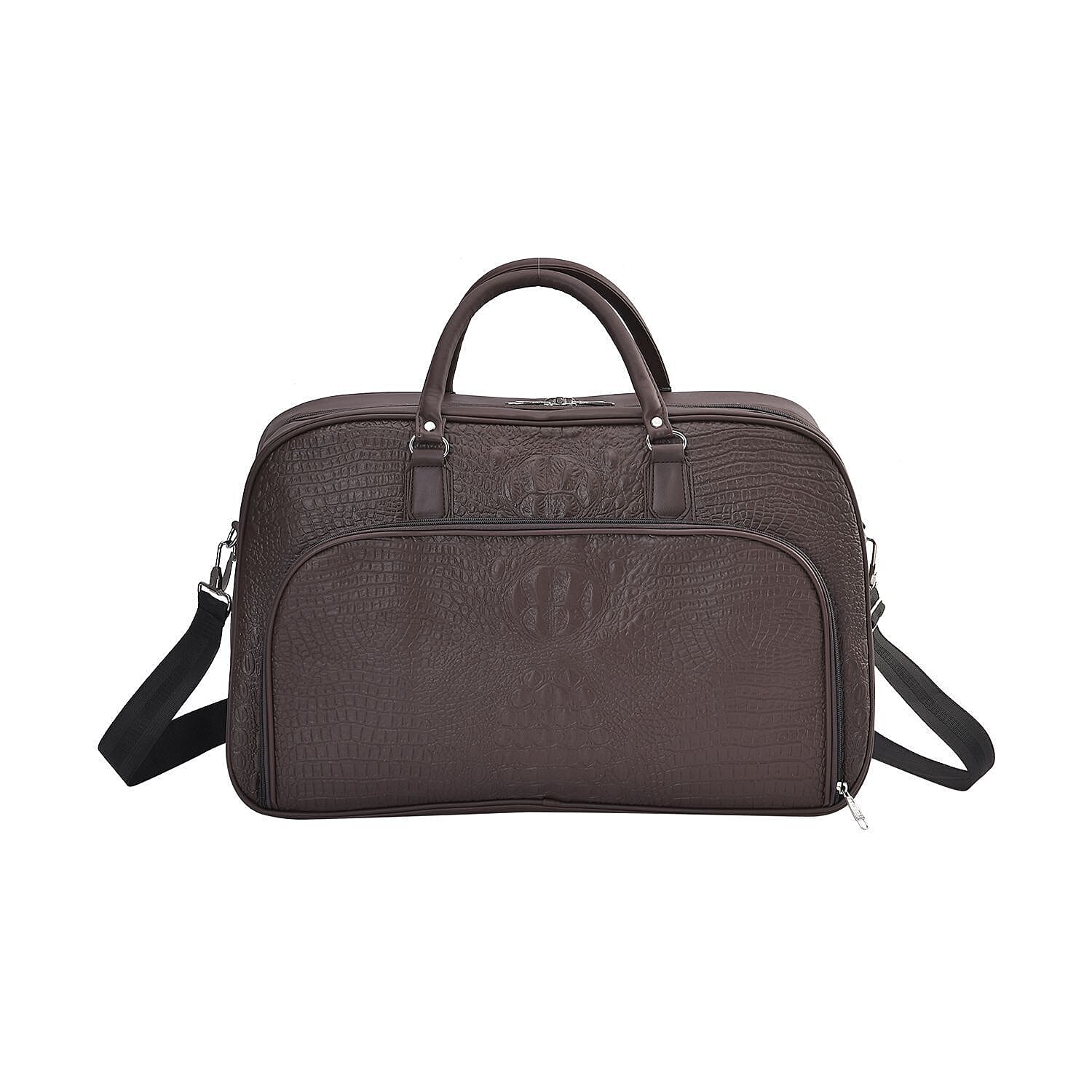 Closeout Deal - Leatherette Croc Embossed Holdall Travel Bag - Coffee