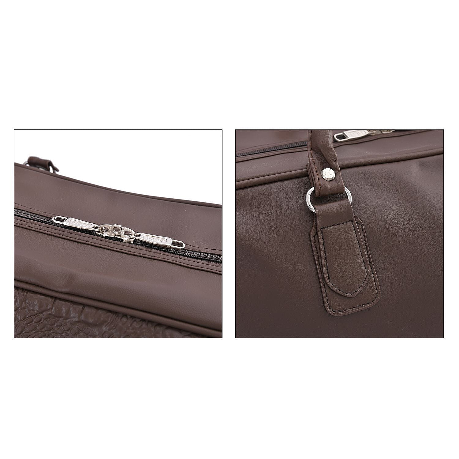 Closeout Deal - Leatherette Croc Embossed Holdall Travel Bag - Coffee