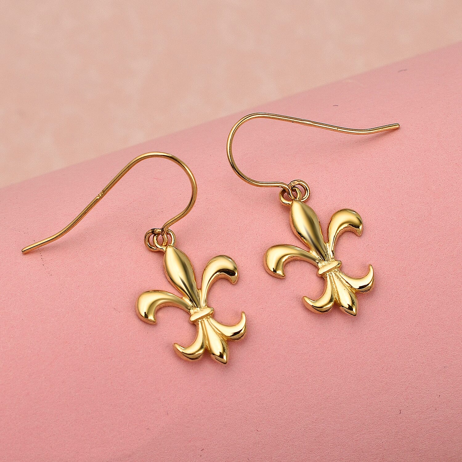 9K Yellow Gold Fleur De Lis Earrings (with Hook)