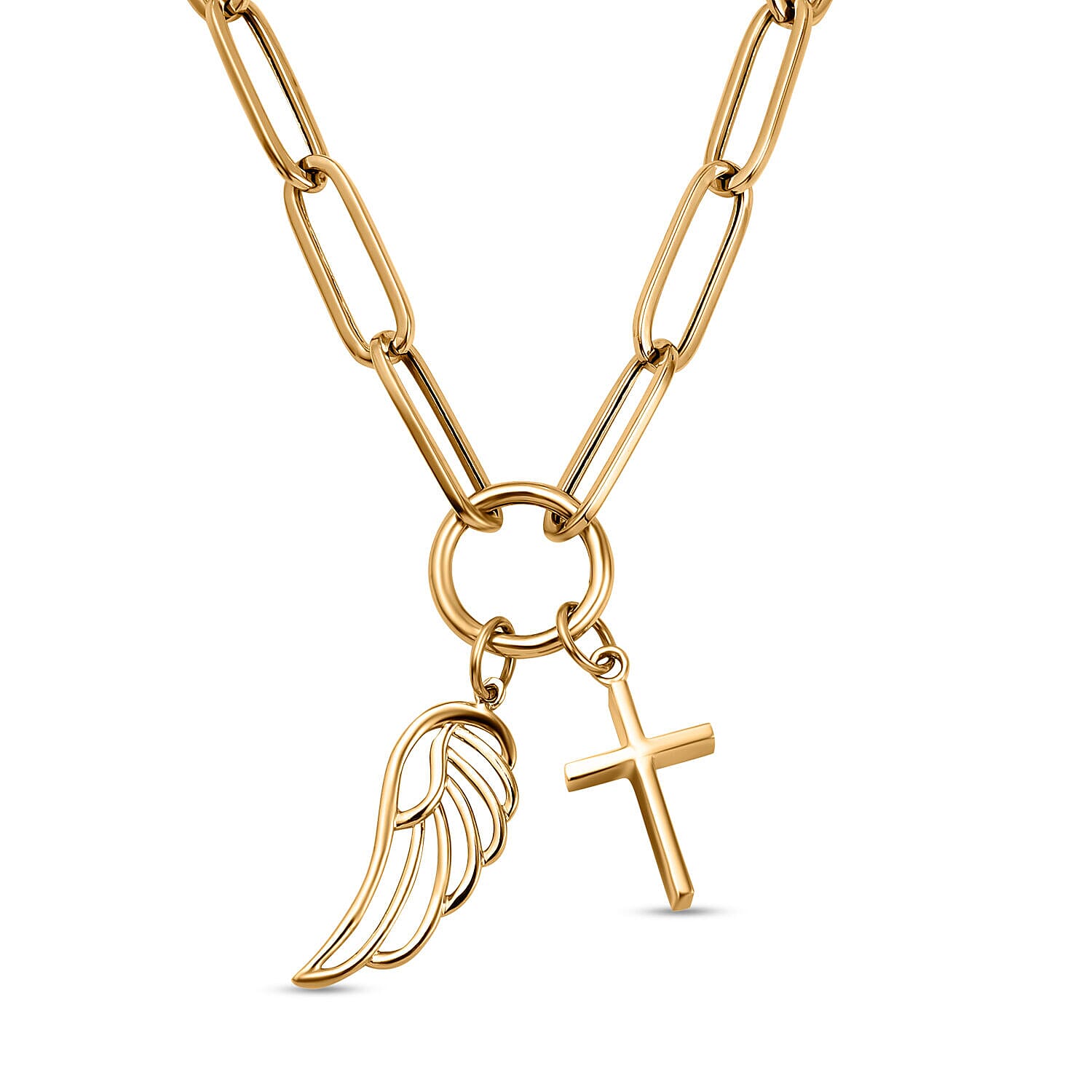 9K Yellow Gold Cross and Angel Wing Necklace (Size - 18), Gold Wt. 6.29 Gms