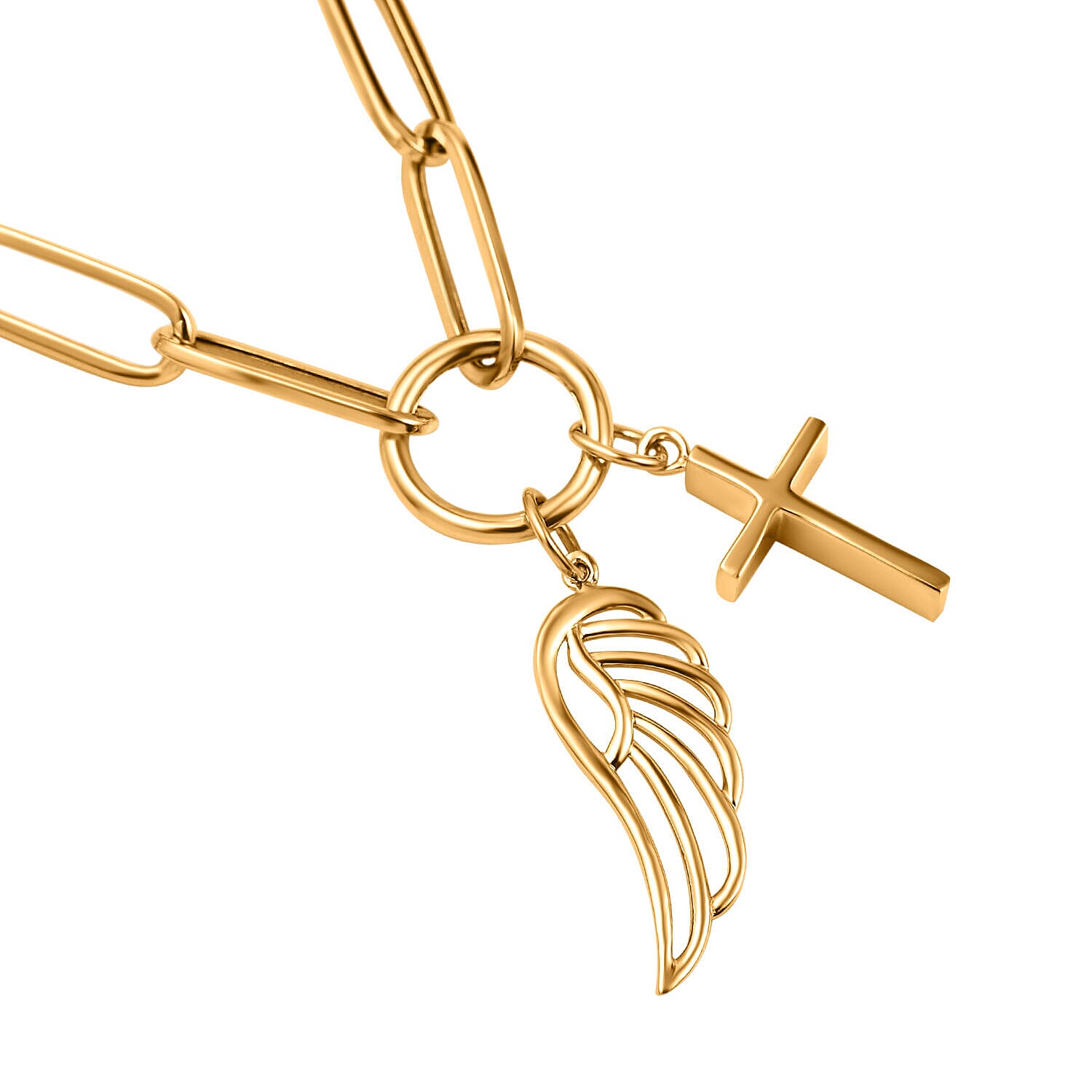 9K Yellow Gold Cross and Angel Wing Necklace (Size - 18), Gold Wt. 6.29 Gms