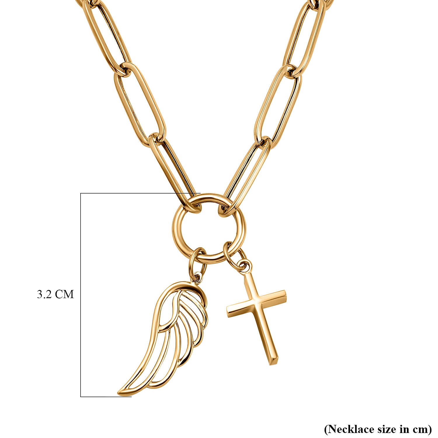 9K Yellow Gold Cross and Angel Wing Necklace (Size - 18), Gold Wt. 6.29 Gms