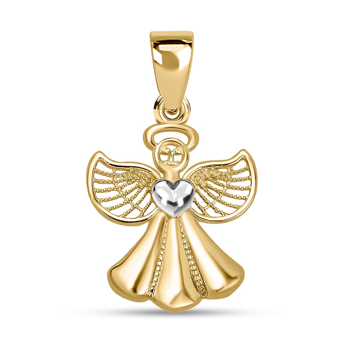 9K White Gold Heart Angel Pendant