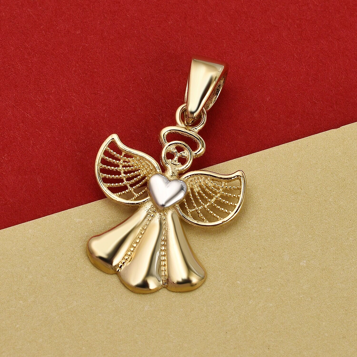 9K White Gold Heart Angel Pendant