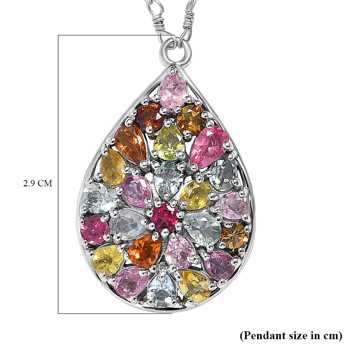 Multi-Tourmaline Cluster Necklace (Size - 20) in Platinum Overlay Sterling Silver 10.59 Ct, Silver Wt. 7.28 Gms