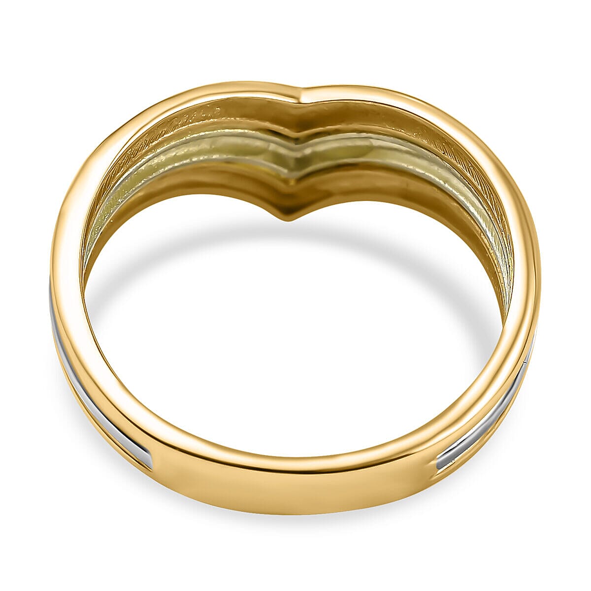 9K White and Yellow Gold Triple Chevron V Ring