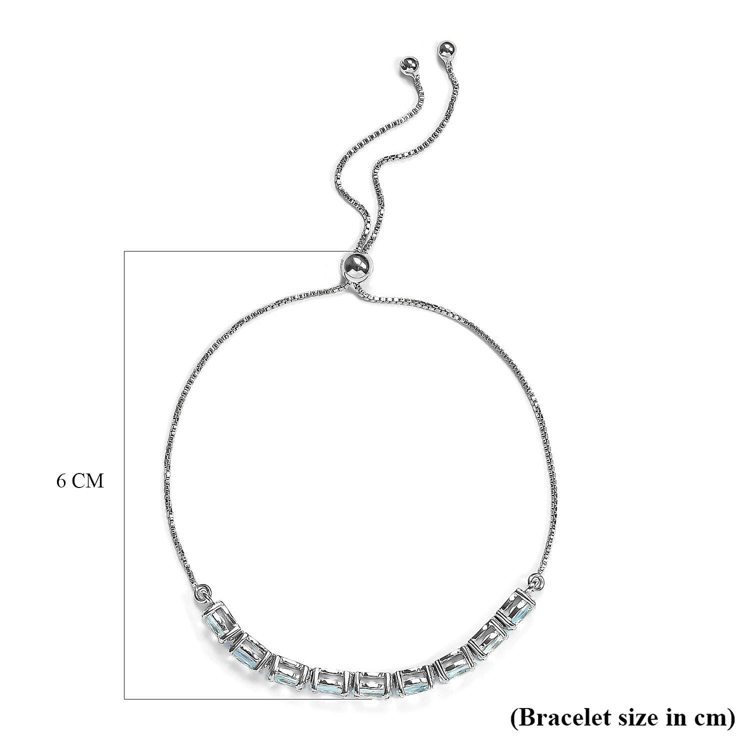 Skyblue Topaz Bracelet (Size 6.5 to 9.5) Adjustable in Platinum Overlay Sterling Silver 5.12 Ct.