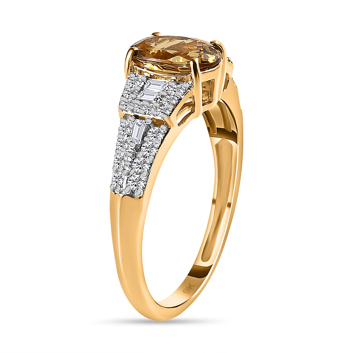 9K Yellow Gold Natural Yellow Tanzanite and Diamond Ring 1.4 Ct.