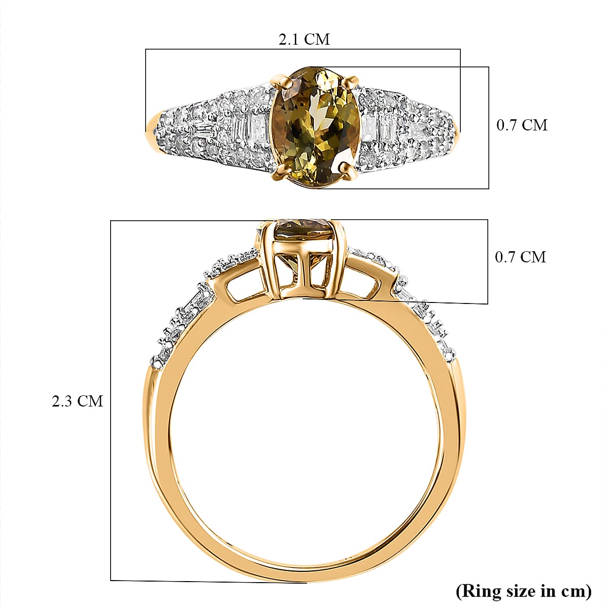 9K Yellow Gold Natural Yellow Tanzanite and Diamond Ring 1.4 Ct.