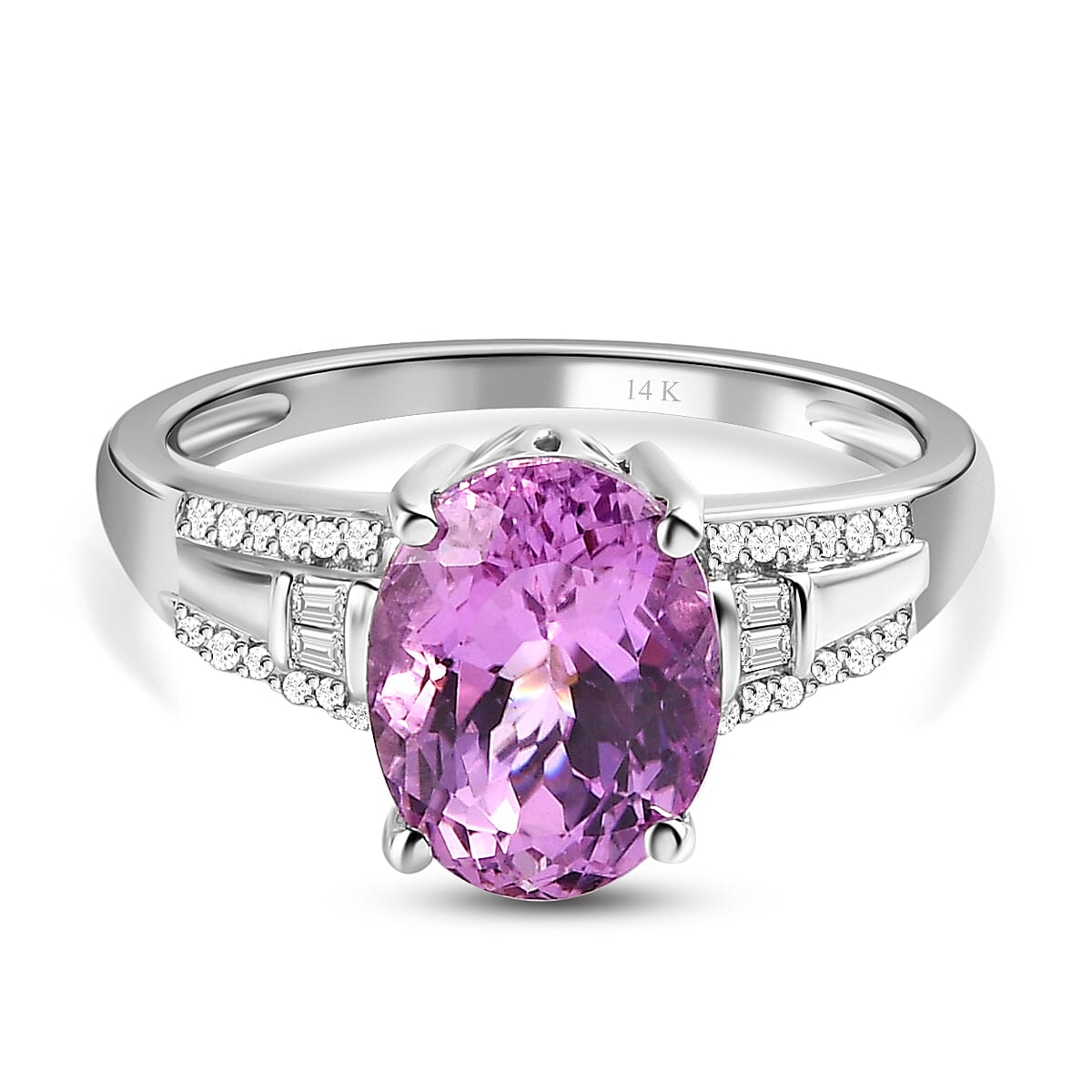 14K White Gold AAA Urucum Kunzite and Diamond Ring 3.00 Ct.