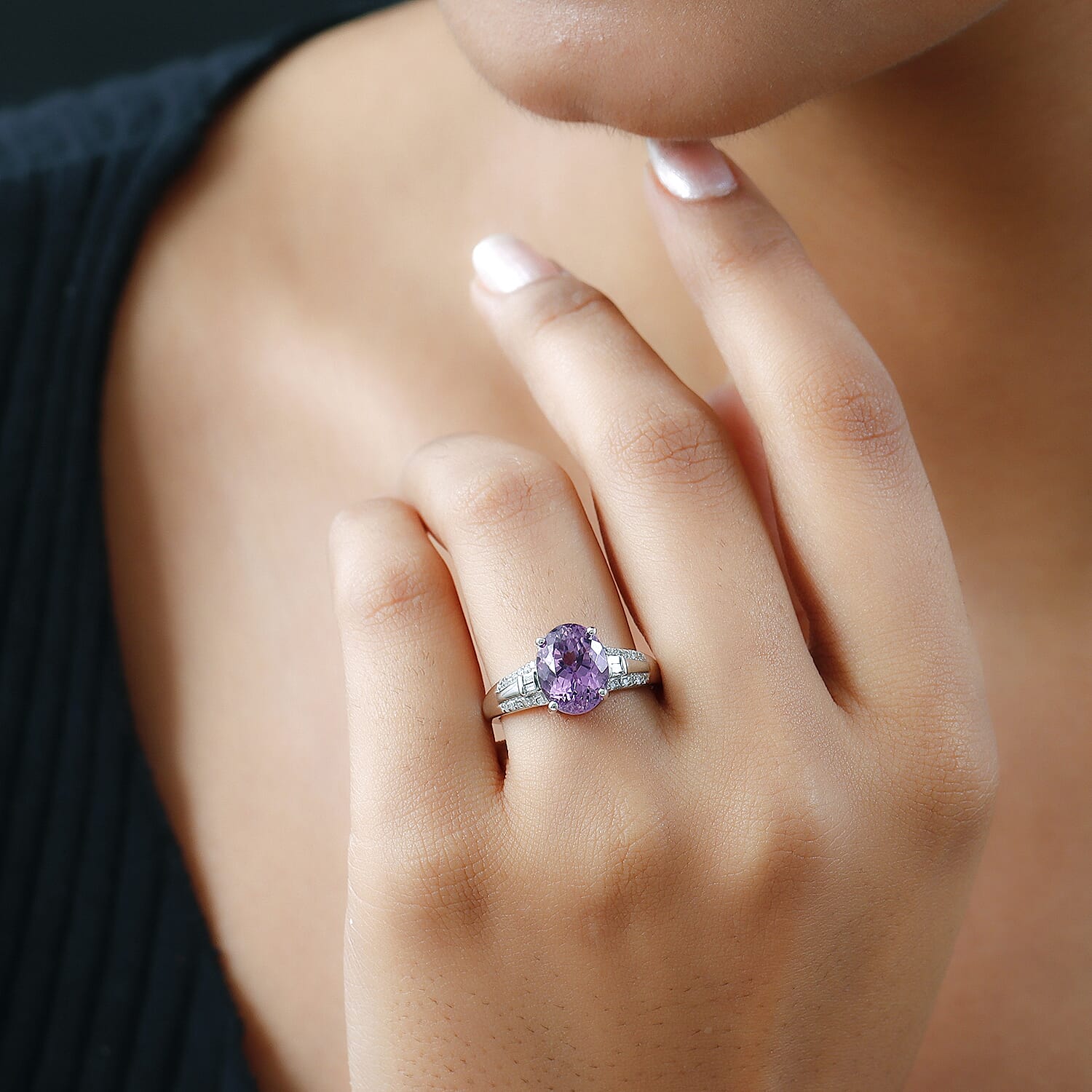 14K White Gold AAA Urucum Kunzite and Diamond Ring 3.00 Ct.