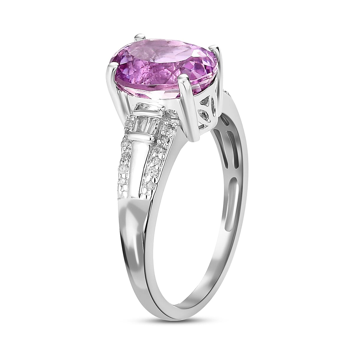 14K White Gold AAA Urucum Kunzite and Diamond Ring 3.00 Ct.