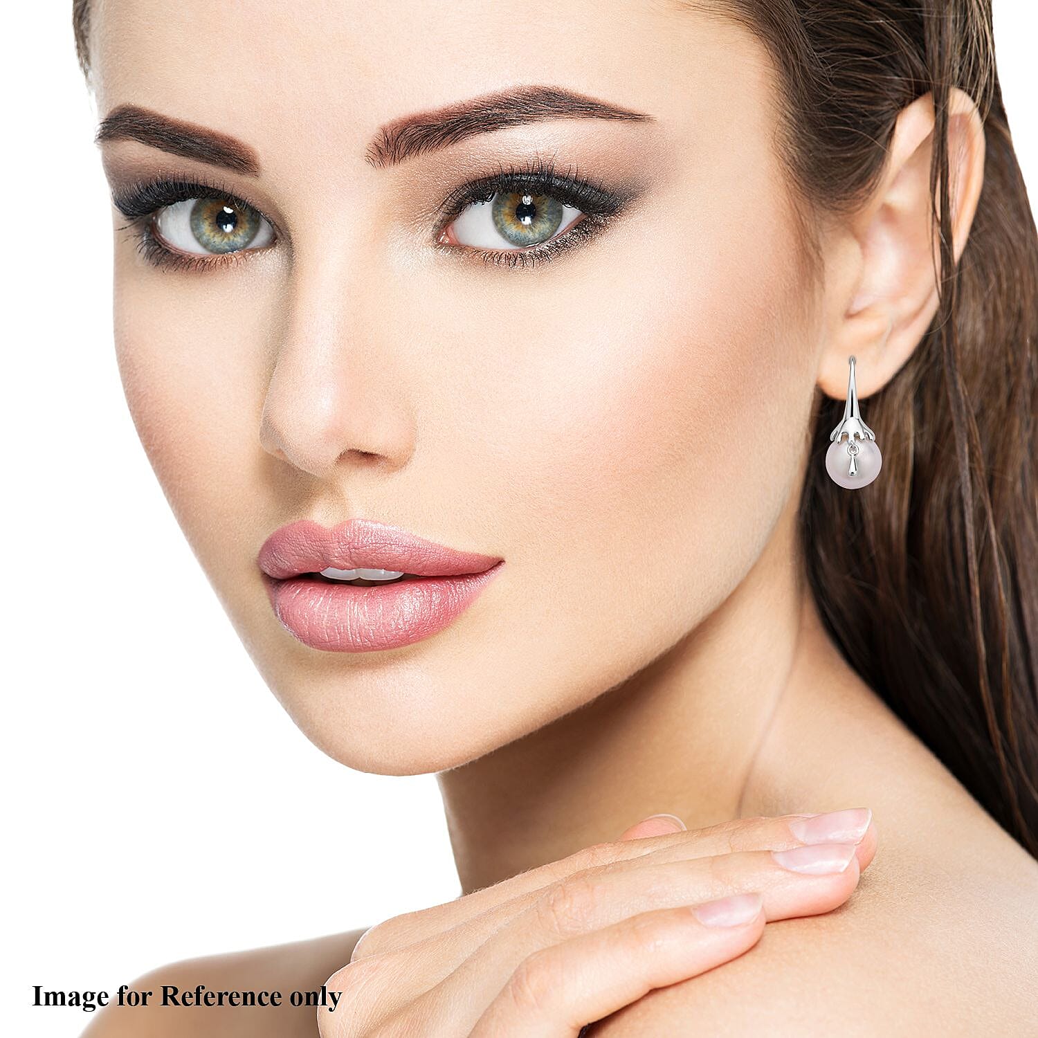 LucyQ Pearl Drop Collection - White Edison Pearl Earrings (With Hook) in Rhodium Overlay Sterling Silver