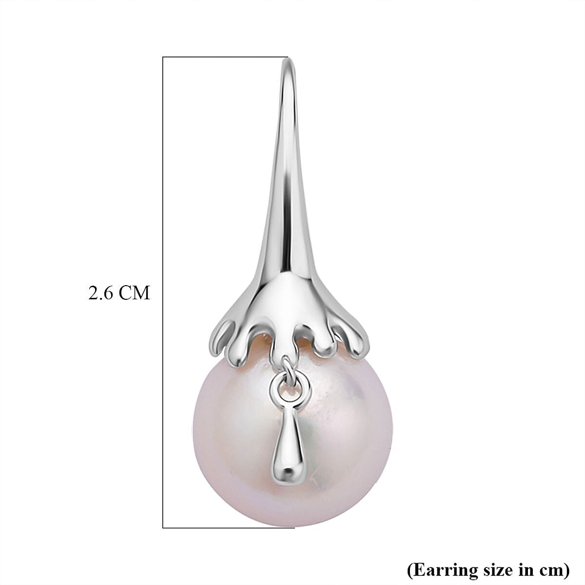 LucyQ Pearl Drop Collection - White Edison Pearl Earrings (With Hook) in Rhodium Overlay Sterling Silver