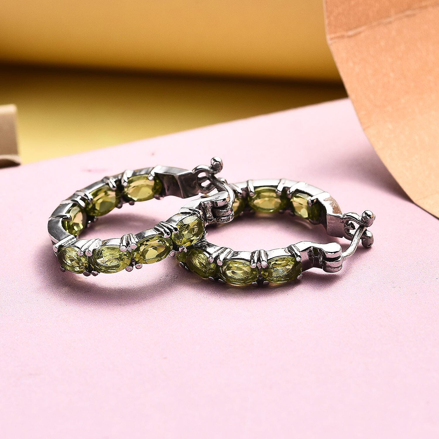 Hebei Peridot J Hoop Earrings in Stainless Steel 6.944 Ct