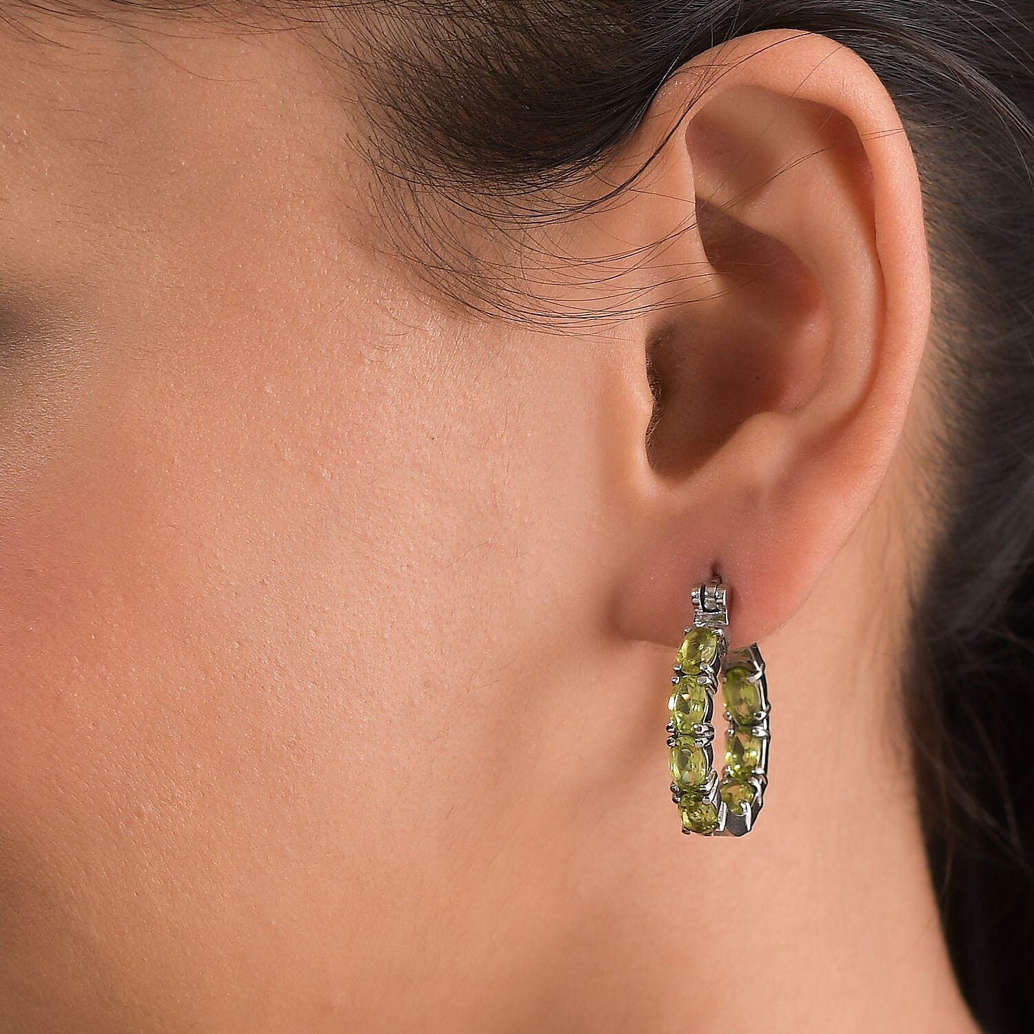 Hebei Peridot J Hoop Earrings in Stainless Steel 6.944 Ct