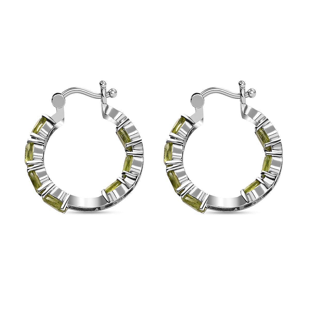 Hebei Peridot J Hoop Earrings in Stainless Steel 6.944 Ct