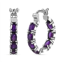 Amethyst J Hoop Earrings in Stainless Steel 5.334 Ct