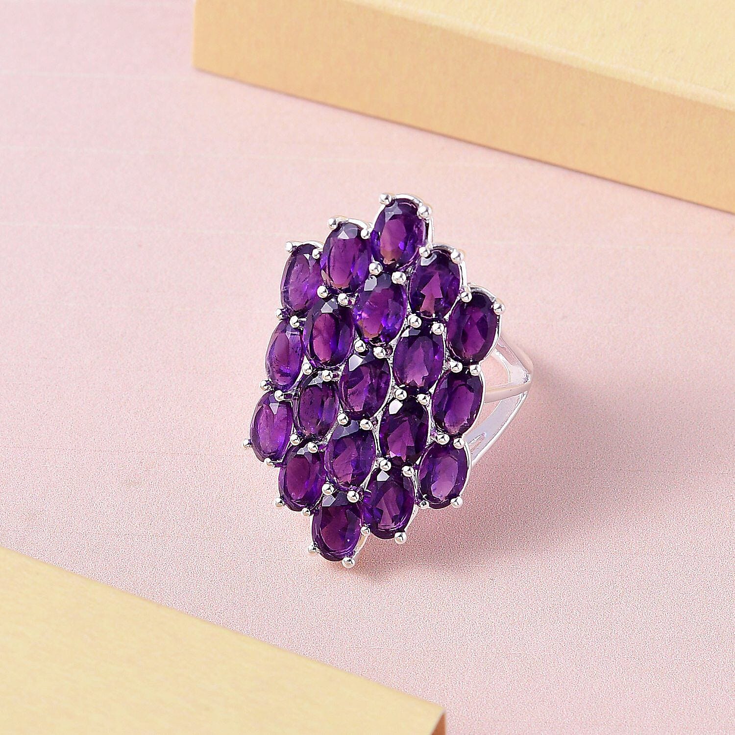 Amethyst Cluster Ring in Sterling Silver 7.64 Ct
