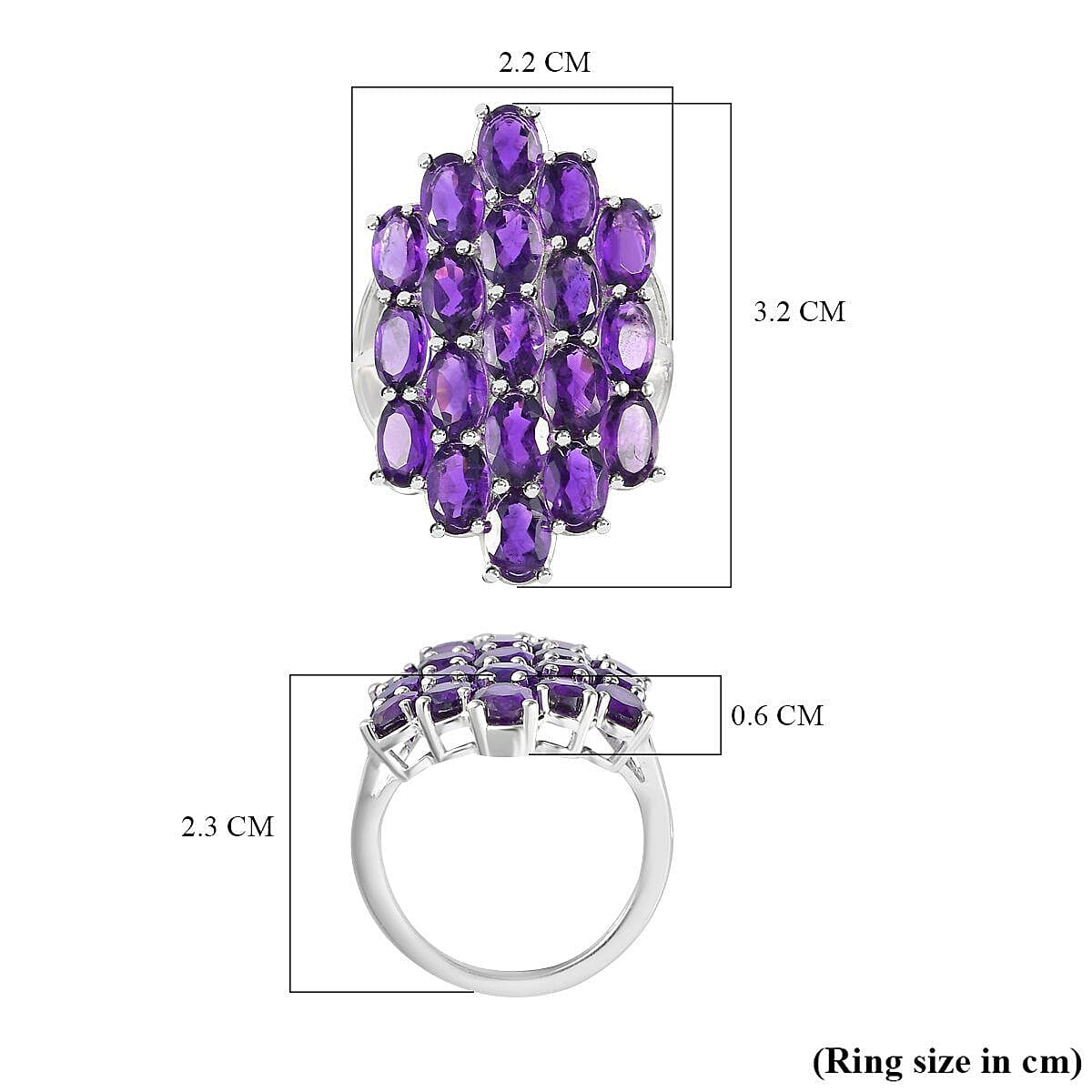 Amethyst Cluster Ring in Sterling Silver 7.64 Ct