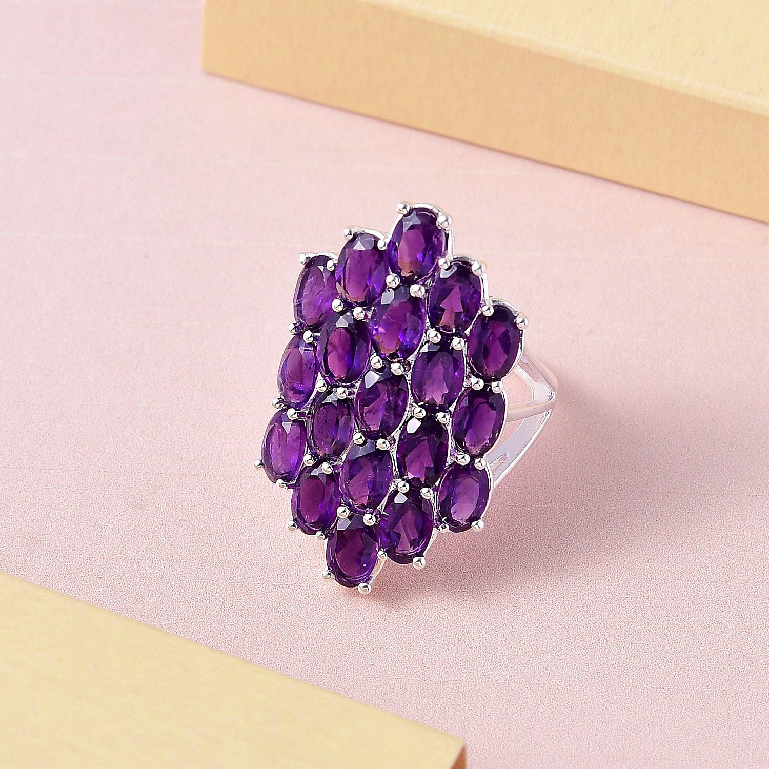 Amethyst Cluster Ring in Sterling Silver 7.64 Ct