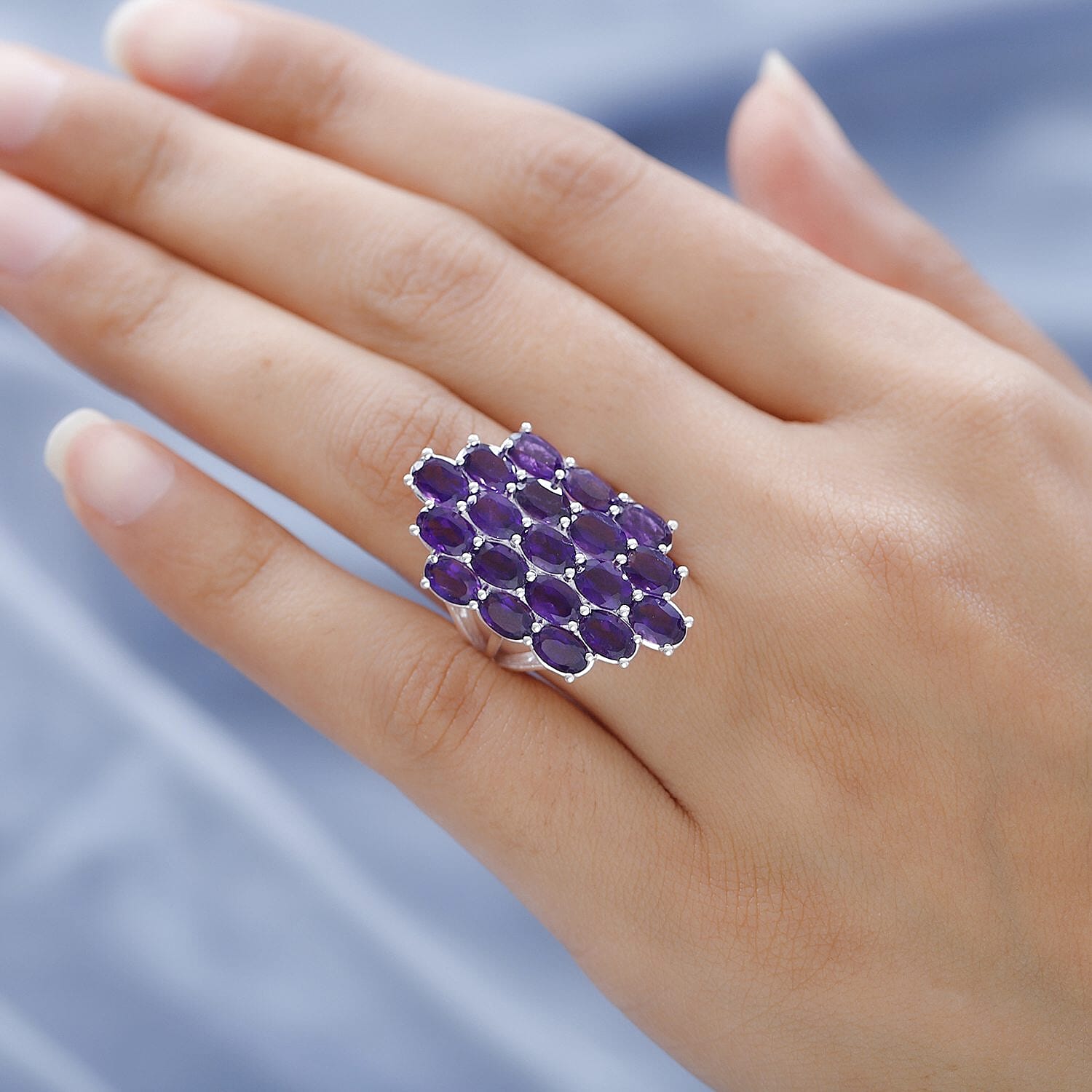 Amethyst Cluster Ring in Sterling Silver 7.64 Ct