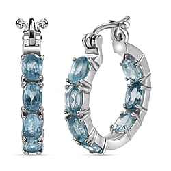 Skyblue Topaz J Hoop Earrings in Stainless Steel 8.344 Ct