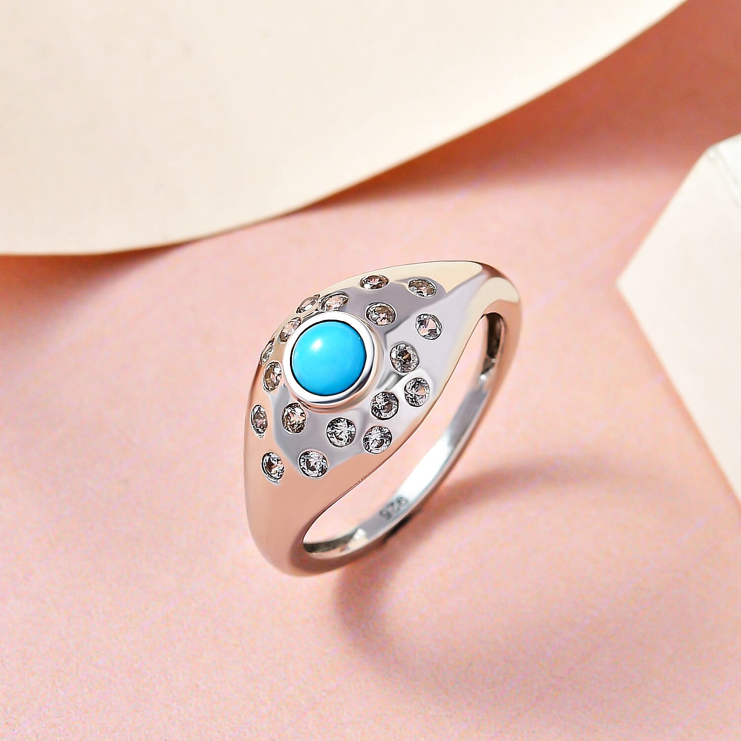 Elemental Gems Platinum Plated Sleeping Beauty Turquoise & Zircon Ring