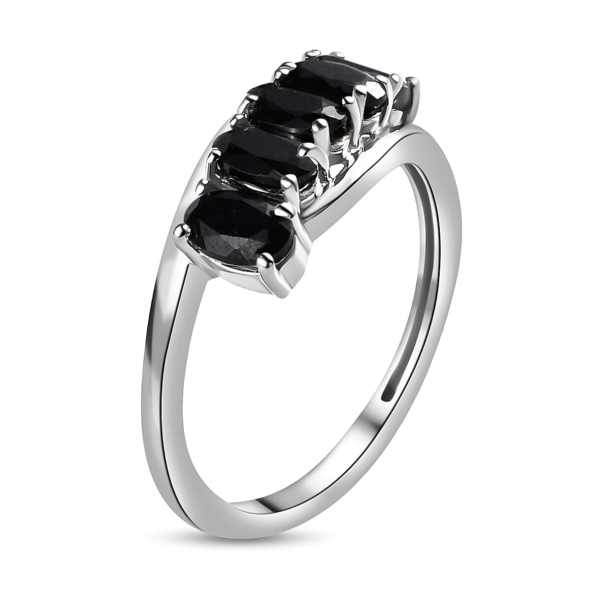 Black Sapphire 5 Stone Ring in Platinum Overlay Sterling Silver 1.690 Ct.